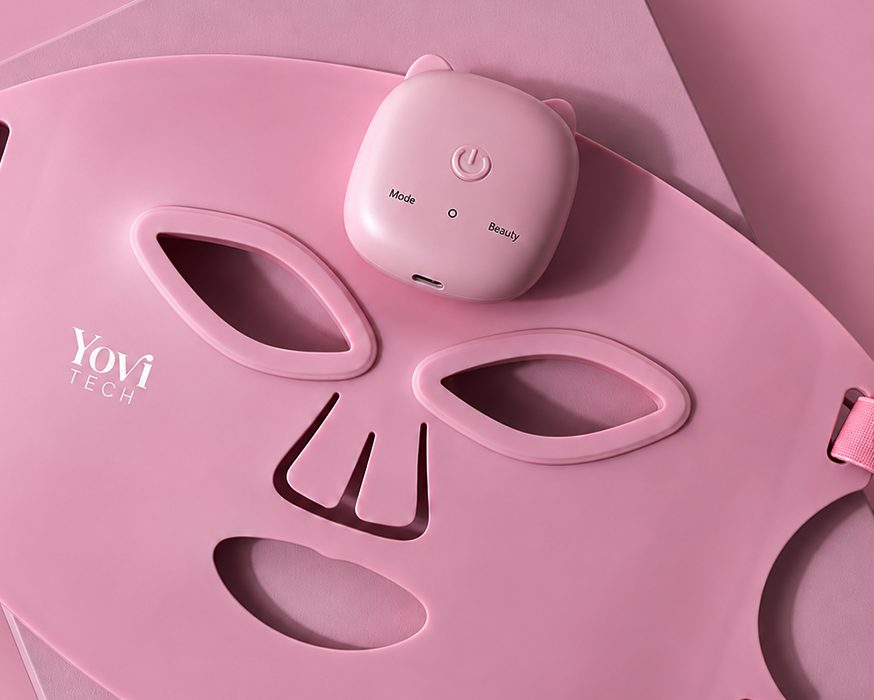 Pembe silikon LED maske, bantları ve Mode / Beauty düğmeli kontrol ünitesi